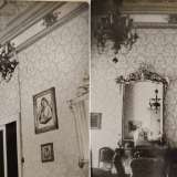 Sono le stesse che vediamo in due immagini degli anni �40-�50, quando il salone era ancora ornato da eleganti lampadari, quadri, carta da parati damascata, sedie e consolle in legno con specchiere dorate
